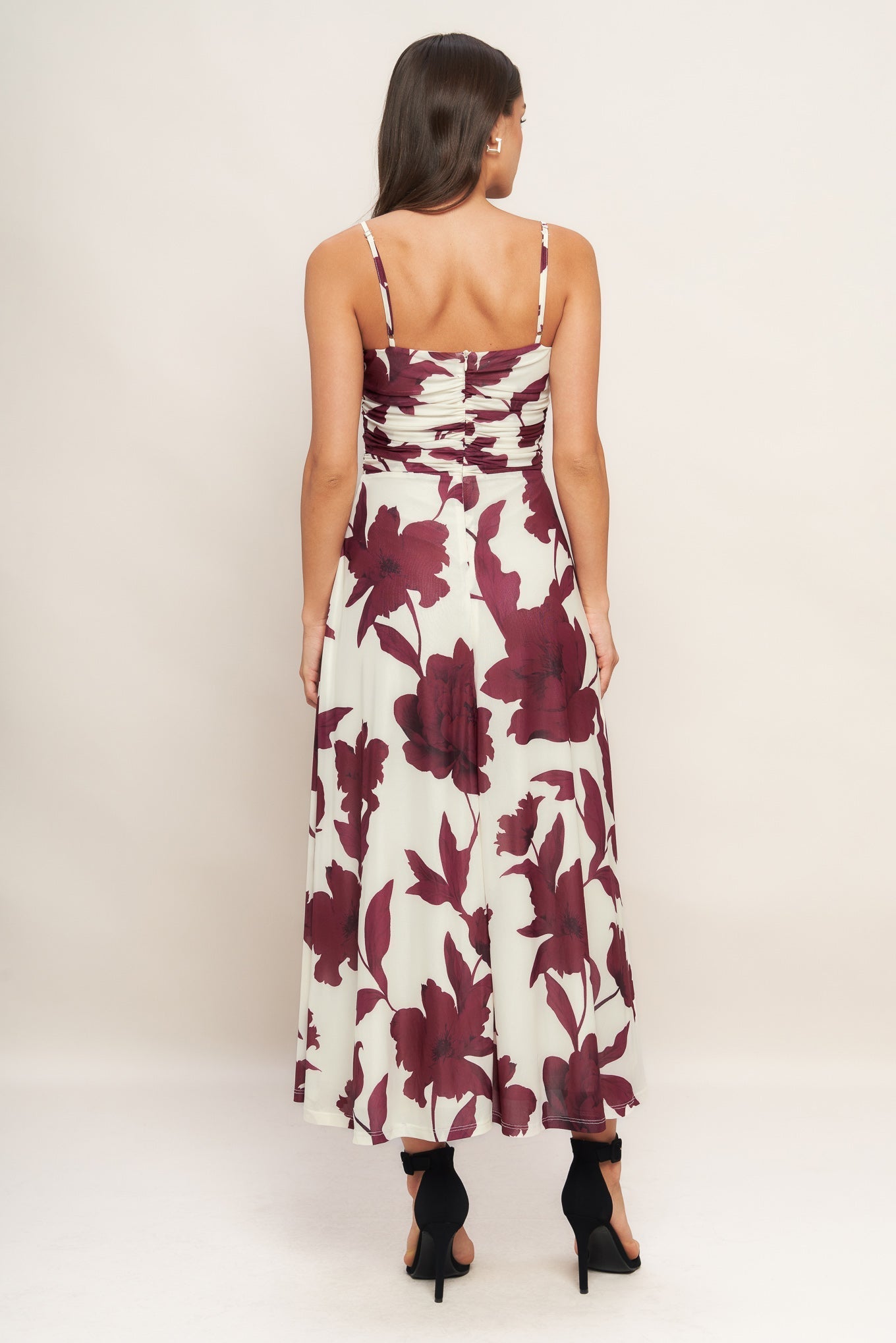 WINE BLOOM POWER MESH MIDI DRESS Flying Tomato